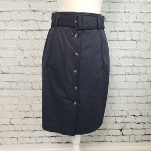 Theory Navy Button Down Midi Skirt with Belt